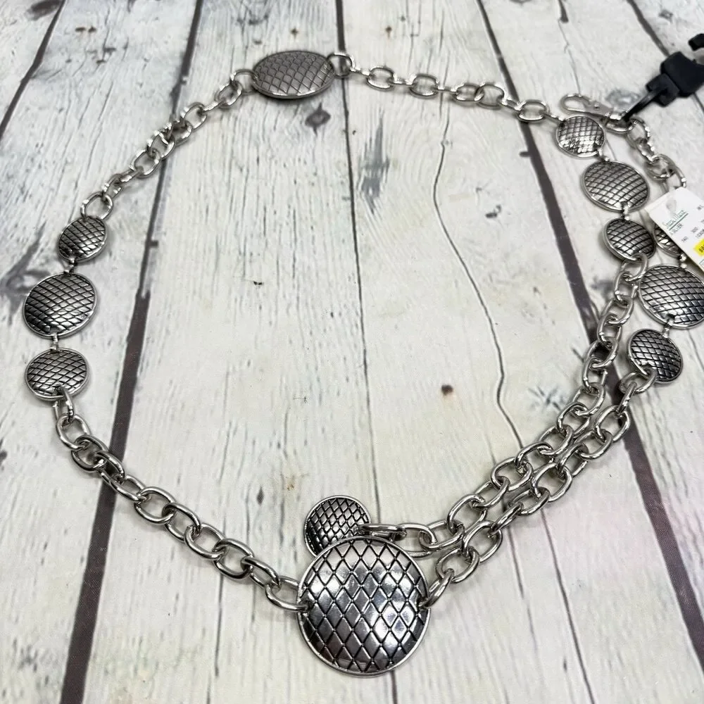 Vintage Silver Tone Medallion Chain Belt Large Adjustable Y2K Disco Waist Hip